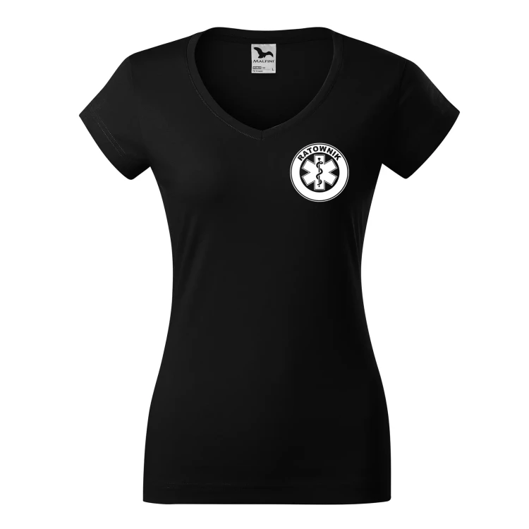 Koszulka damska Fit V-neck 162 medyczna z krótkim rękawem z logo na sercu i plecach z nadrukiem RATOWNIK logo 180 gm² koszulka krótki rękaw WSZYSTKIE KOLORY (2).webp
