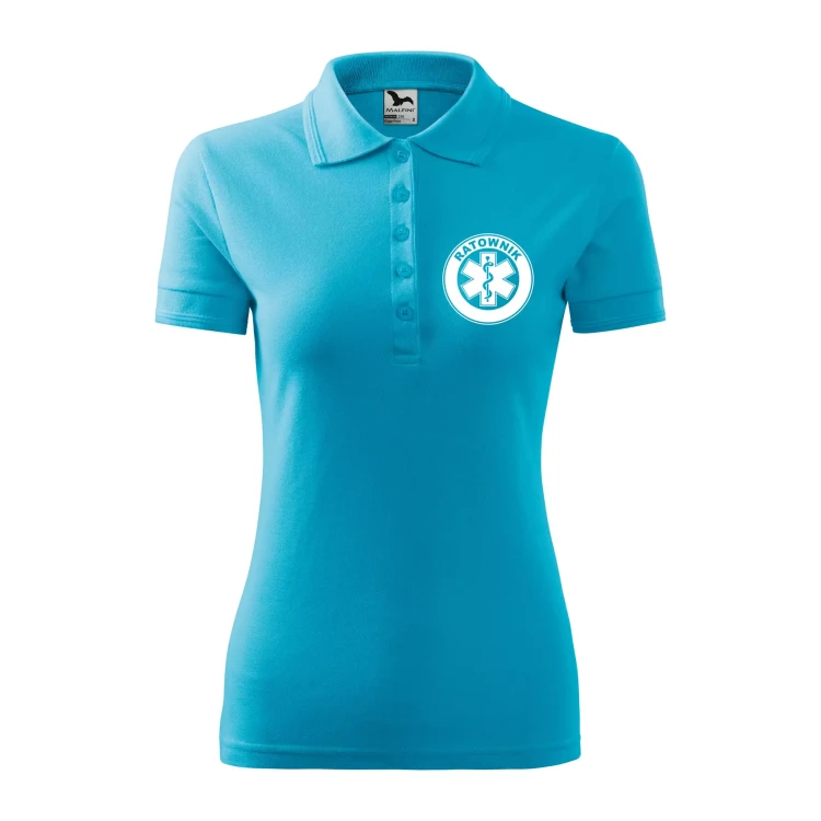 Koszulka damska polo z logo na sercu i plecach z nadrukiem RATOWNIK logo firmy 200 gm² Pique Polo 210 koszulka polo WSZYSTKIE KOLORY (6).webp