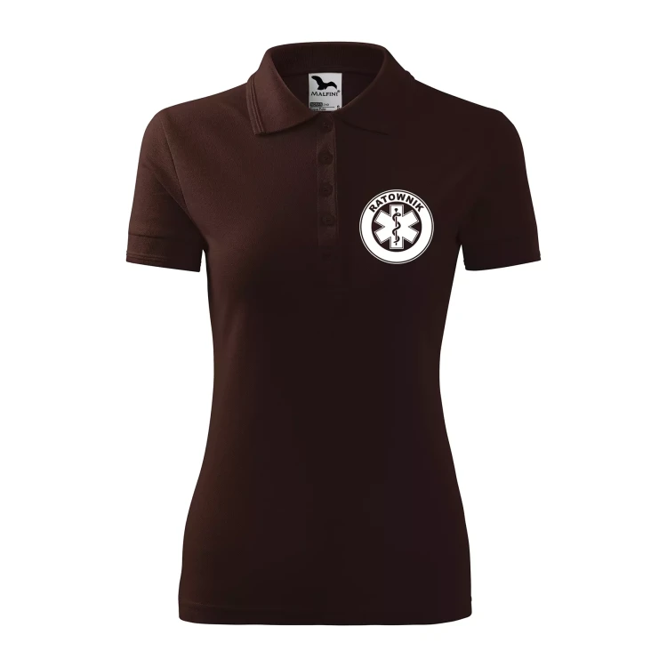 Koszulka damska polo z logo na sercu i plecach z nadrukiem RATOWNIK logo firmy 200 gm² Pique Polo 210 koszulka polo WSZYSTKIE KOLORY (13).webp