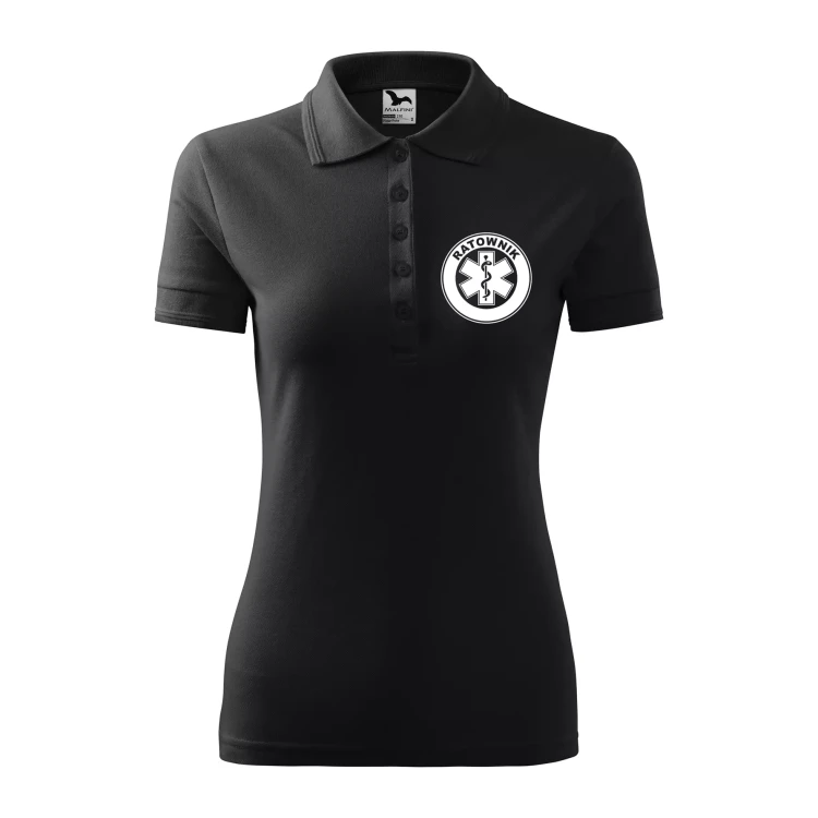 Koszulka damska polo z logo na sercu i plecach z nadrukiem RATOWNIK logo firmy 200 gm² Pique Polo 210 koszulka polo WSZYSTKIE KOLORY (17).webp