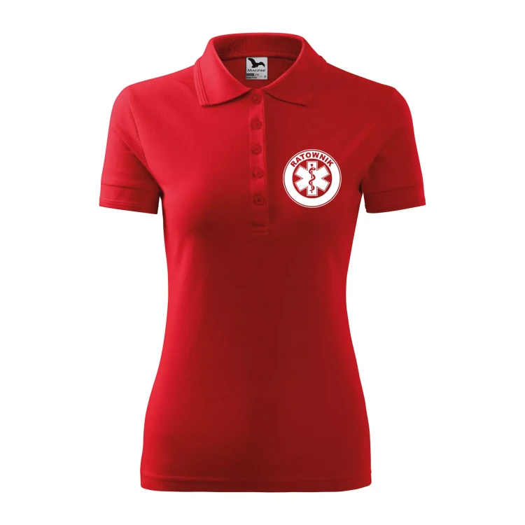 Koszulka damska polo z logo na sercu i plecach z nadrukiem RATOWNIK logo firmy 200 gm² Pique Polo 210 koszulka polo WSZYSTKIE KOLORY (18).webp