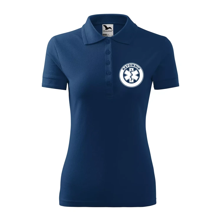 Koszulka damska polo z logo na sercu i plecach z nadrukiem RATOWNIK logo firmy 200 gm² Pique Polo 210 koszulka polo WSZYSTKIE KOLORY (22).webp