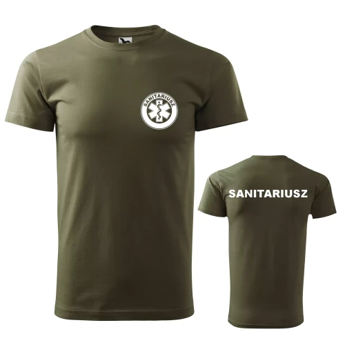 Koszulka z krótkim rękawem z logo na sercu i plecach męska z nadrukiem SANITARIUSZ 160g BASIC 129 koszulka krótki rękaw WSZYSTKIE KOLORY (39).webp