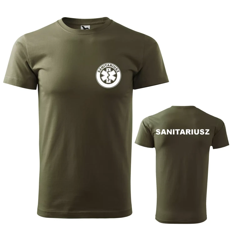 Koszulka z krótkim rękawem z logo na sercu i plecach męska z nadrukiem SANITARIUSZ 160g BASIC 129 koszulka krótki rękaw WSZYSTKIE KOLORY (39).webp