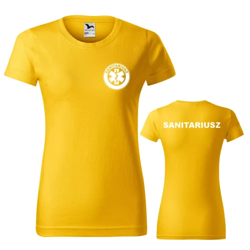 Koszulka damska BASIC 134 medyczna z krótkim rękawem z logo na sercu i plecach z nadrukiem SANITARIUSZ logo 160 gm² koszulka krótki rękaw WSZYSTKIE KOLORY (39).webp