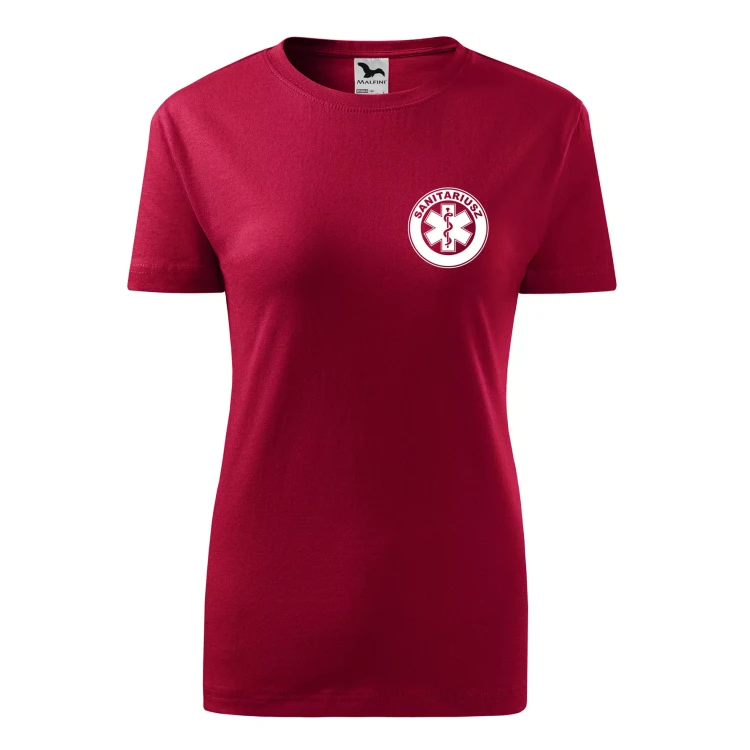 Koszulka damska BASIC 134 medyczna z krótkim rękawem z logo na sercu i plecach z nadrukiem SANITARIUSZ logo 160 gm² koszulka krótki rękaw WSZYSTKIE KOLORY (12).webp