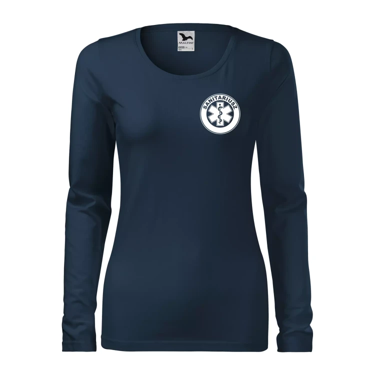 Koszulka damska z długim rękawem Slim 139 z logo własnym nadrukiem SANITARIUSZ na sercu i plecach odzież reklamowa 180 gm² WSZYSTKIE KOLORY (4).webp