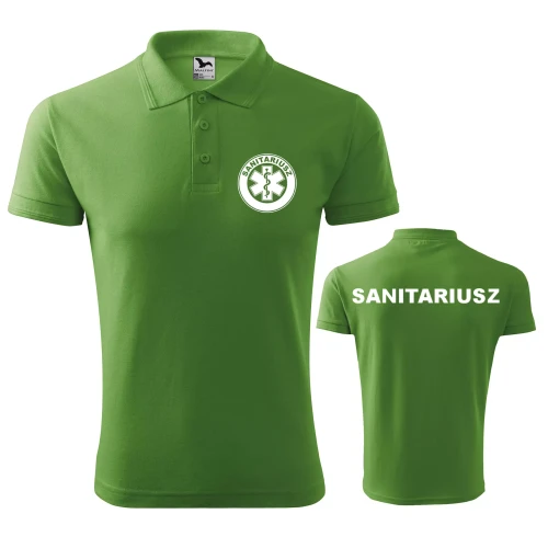 Koszulka polo męska z logo na sercu i plecach z nadrukiem SANITARIUSZ 200g Pique Polo 203 koszulka polo WSZYSTKIE KOLORY (2).webp