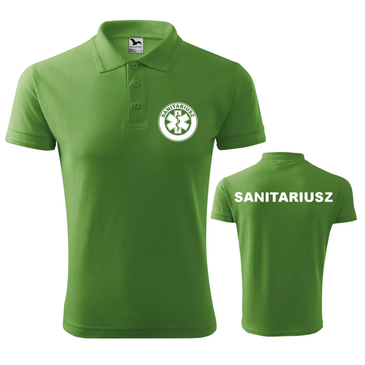 Koszulka polo męska z logo na sercu i plecach z nadrukiem SANITARIUSZ 200g Pique Polo 203 koszulka polo WSZYSTKIE KOLORY (2).webp