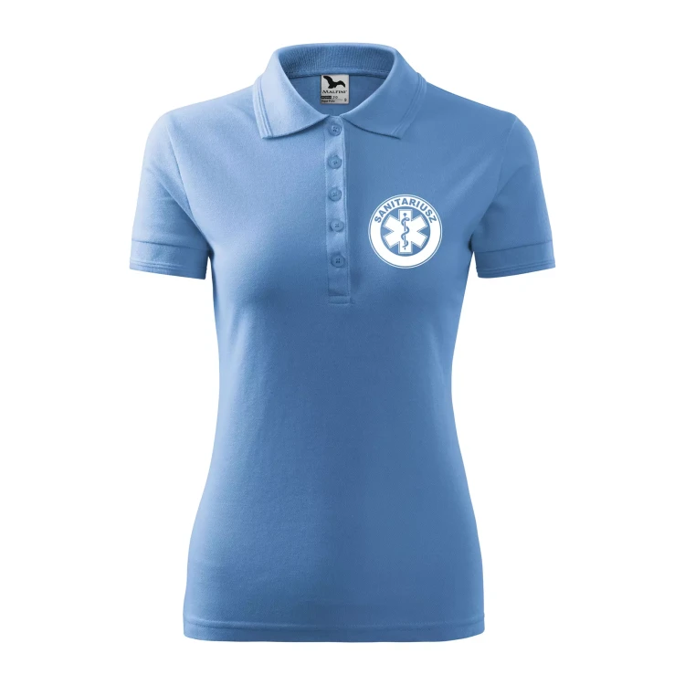 Koszulka damska polo z logo na sercu i plecach z nadrukiem SANITARIUSZ logo firmy 200 gm² Pique Polo 210 koszulka polo WSZYSTKIE KOLORY (24).webp