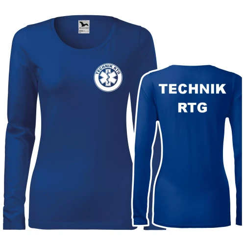 Koszulka damska z długim rękawem Slim 139 z logo własnym nadrukiem TECHNIK RTG na sercu i plecach odzież reklamowa 180 gm² WSZYSTKIE KOLORY (1).webp