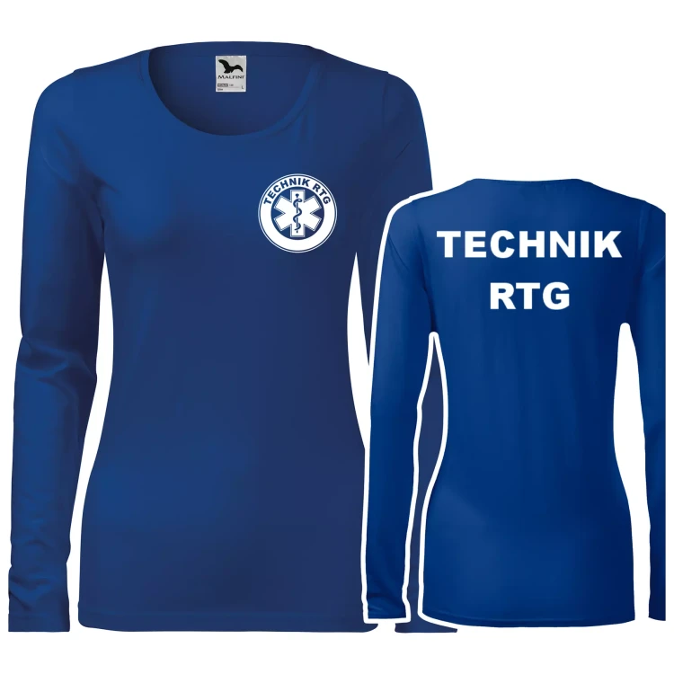 Koszulka damska z długim rękawem Slim 139 z logo własnym nadrukiem TECHNIK RTG na sercu i plecach odzież reklamowa 180 gm² WSZYSTKIE KOLORY (1).webp