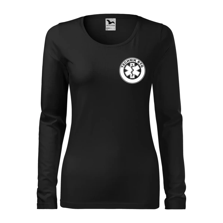 Koszulka damska z długim rękawem Slim 139 z logo własnym nadrukiem TECHNIK RTG na sercu i plecach odzież reklamowa 180 gm² WSZYSTKIE KOLORY (2).webp