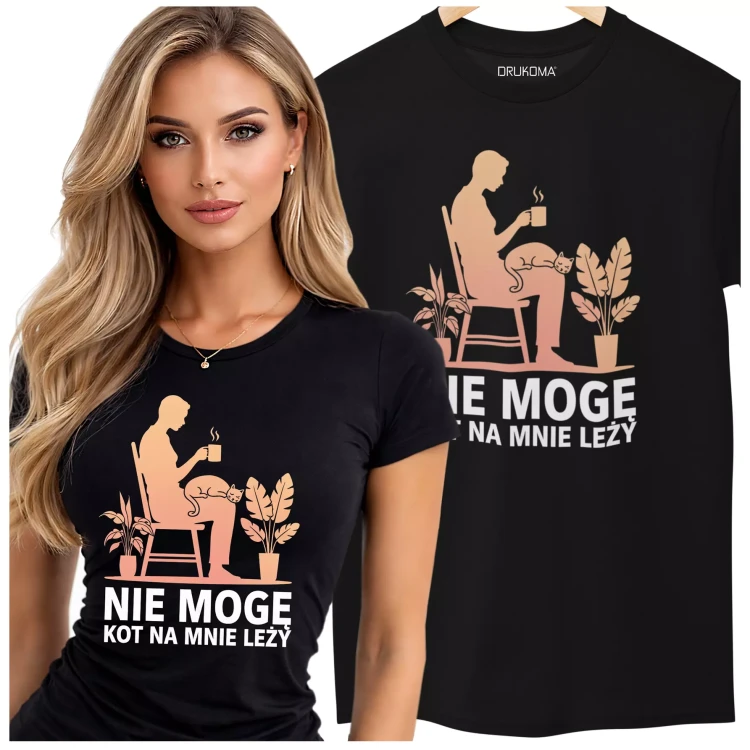 KOSZULKA DAMSKA ZABAWNA NA KAŻDĄ OKAZJE Z NAPISEM NIE MOGĘ KOT NA MNIE LEŻY (3).webp