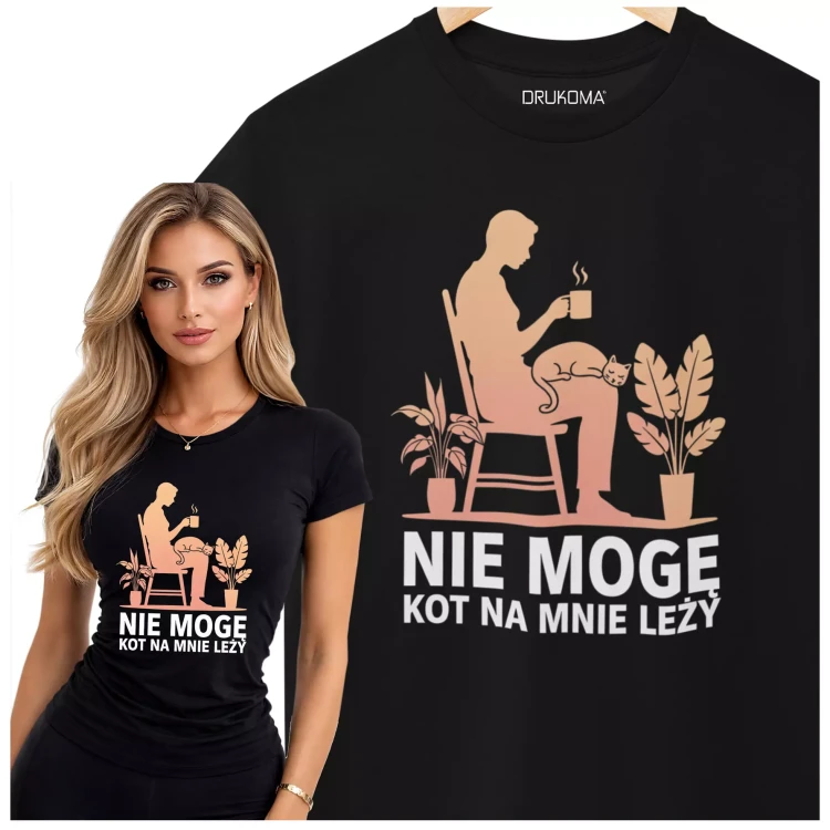 KOSZULKA DAMSKA ZABAWNA NA KAŻDĄ OKAZJE Z NAPISEM NIE MOGĘ KOT NA MNIE LEŻY (2).webp
