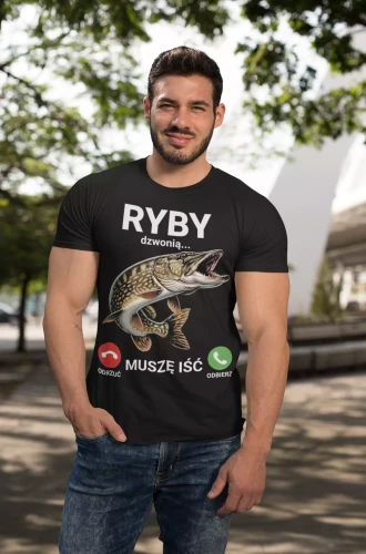 KOSZULKA ZABAWNA NA KAŻDĄ OKAZJE Z NAPISEM RYBY DZWONIĄ MUSZĘ IŚĆ ODRZUĆ ODBIERZ (3).webp