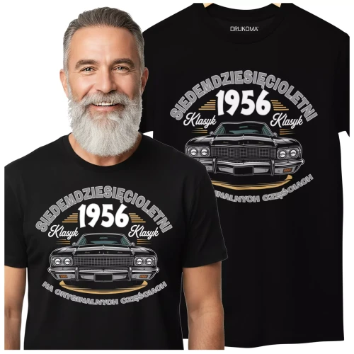 Koszulka na urodziny na 70 SIEDEMDZIESIĄTKĘ Z NADRUKIEM SIEDEMDZIESIĘCIOLETNI KLASYK 1956 NA ORYGINALNYCH CZĘŚCIACH (3).webp