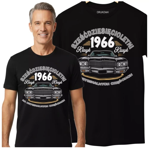 Koszulka na 60 lat urodziny sześćdziesiąte urodziny z napisem SZEŚĆDZIESIĘCIOLETNI KLASYK 1966 NA ORYGINALNYCH CZĘŚCIACH  ( (3).webp