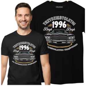 Koszulka na urodziny na 30 TRZYDZIESTKĘ z napisem TRZYDZIESTOLETNI KLASYK 1996 NA ORYGINALNYCH CZĘŚCIACH (3).webp
