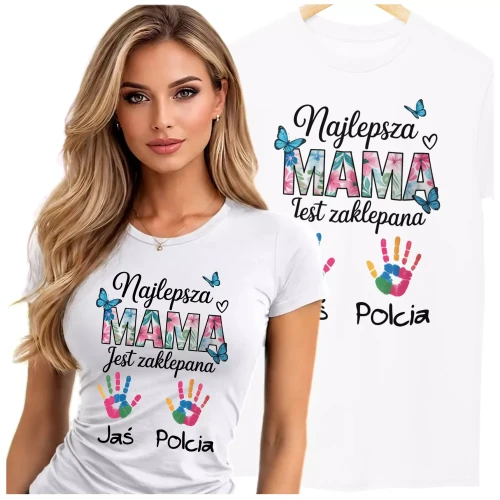 KOSZULKA DAMSKA Z NADRUKIEM NAJLEPSZA MAMA JEST ZAKLEPANA + IMIONA DZIECI (3).webp