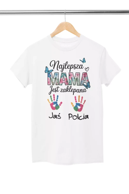 KOSZULKA DAMSKA Z NADRUKIEM NAJLEPSZA MAMA JEST ZAKLEPANA + IMIONA DZIECI (4).webp