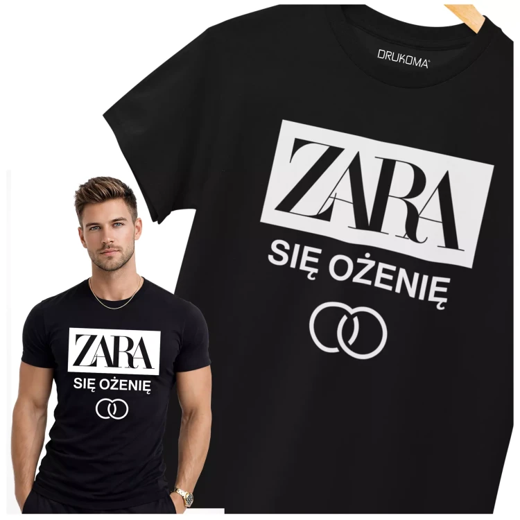 Koszulka na wieczór kawalerski modny prezent dla przyszłej Pary Młodej z napisem ZARA SIĘ OŻENIĘ (1).webp