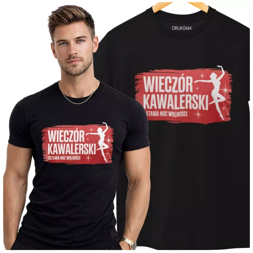 Koszulka na wieczór kawalerski modny prezent dla przyszłej Pary Młodej z napisem WIECZÓR KAWALERSKI OSTATNIA NOC WOLNOŚCI (3).webp