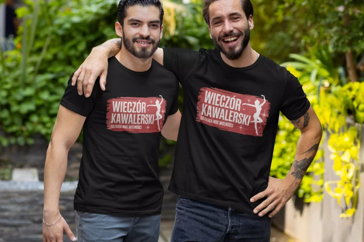 Koszulka na wieczór kawalerski modny prezent dla przyszłej Pary Młodej z napisem WIECZÓR KAWALERSKI OSTATNIA NOC WOLNOŚCI (2).webp
