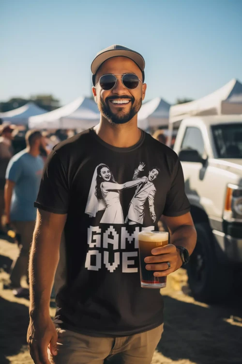 Koszulka na wieczór kawalerski modny prezent dla przyszłej Pary Młodej z napisem GAME OVER (2).webp
