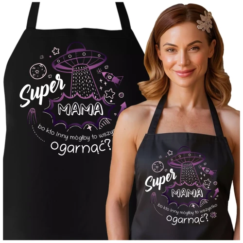FARTUCH NA DZIEŃ MATKI dla mamy PREZENT Z NAPISEM Super Mama, bo kto inny mógłby to ogarnąć (2).webp