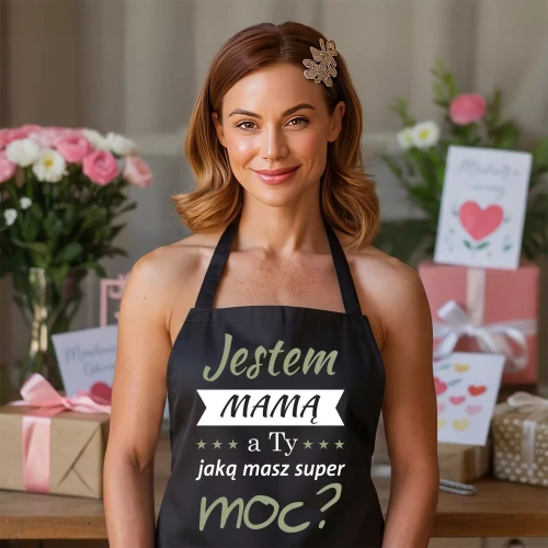 FARTUCH NA DZIEŃ MATKI dla mamy PREZENT Z NAPISEM Jestem Mamą, a ty jaką masz super moc (1).webp