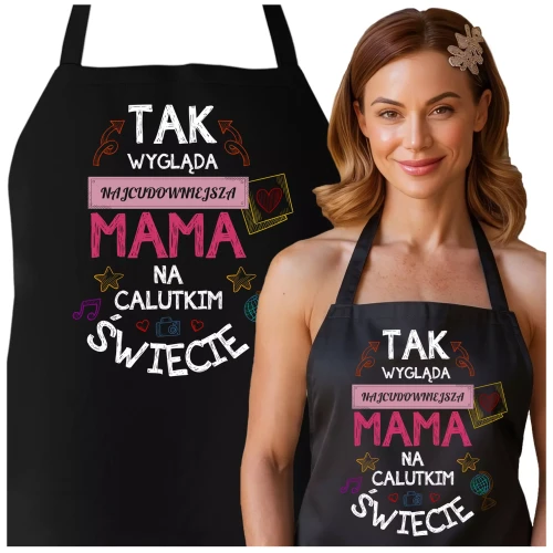 FARTUCH NA DZIEŃ MATKI dla mamy PREZENT Z NAPISEM Tak wygląda najcudowniejsza mama na calutkim świecie (2).webp
