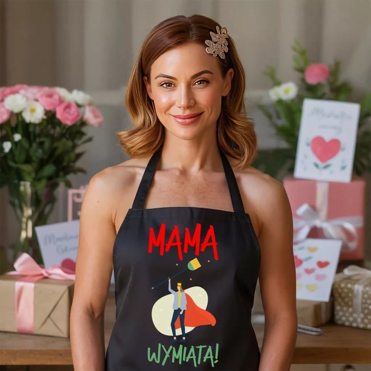 FARTUCH NA DZIEŃ MATKI dla mamy PREZENT Z NAPISEM MAMA WYMIATA!  (1).webp