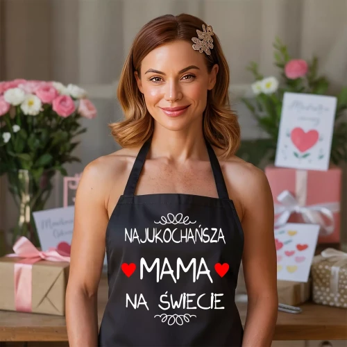 FARTUCH NA DZIEŃ MATKI dla mamy PREZENT Z NAPISEM Najukochańsza mama na świecie (1).webp