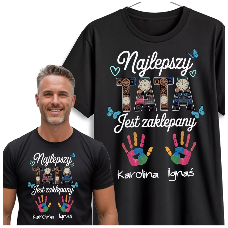 KOSZULKA dla Taty na Dzień Ojca z napisem NAJLEPSZY TATA NA ŚWIECIE + IMIONA DZIECI.  (1).webp