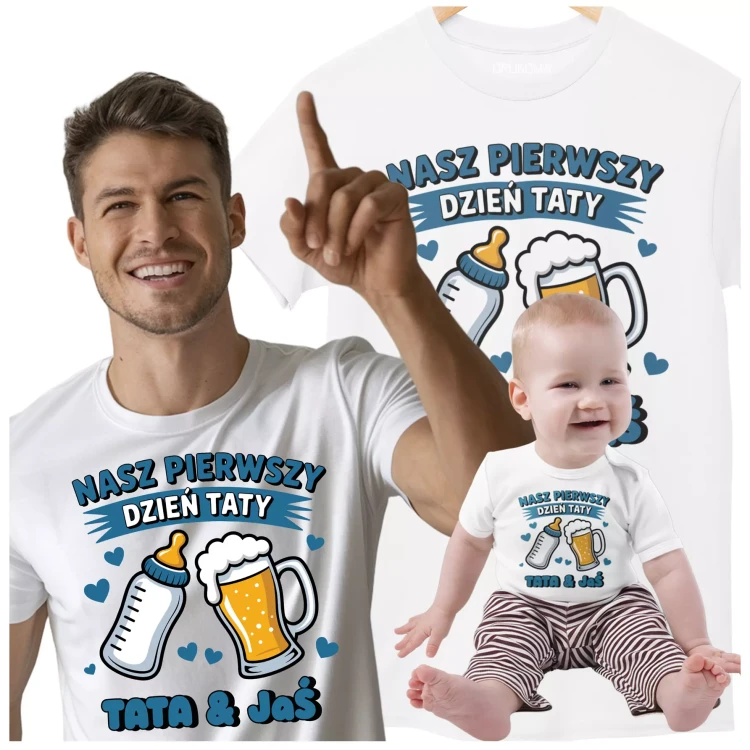 KOSZULKA dla Taty na Dzień Ojca z napisem PIERWSZY DZIEŃ TATY TATA & IMIĘ DZIECKA (1).webp