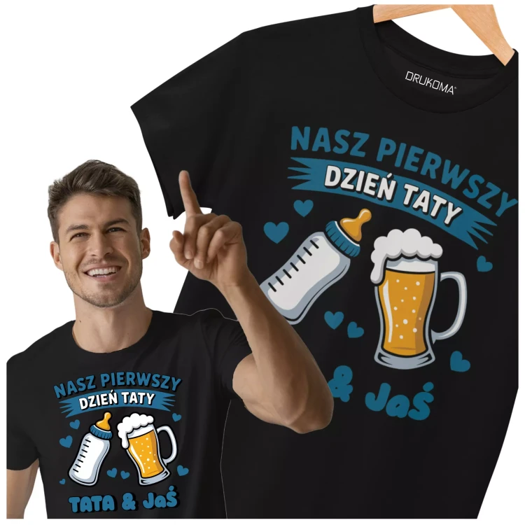 KOSZULKA dla Taty na Dzień Ojca z napisem PIERWSZY DZIEŃ TATY TATA & IMIĘ DZIECKA (8).webp