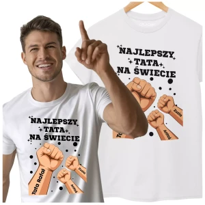 KOSZULKA dla Taty na Dzień Ojca z napisem NAJLEPSZY TATA NA ŚWIECIE + IMIONA DZIECI (2).webp
