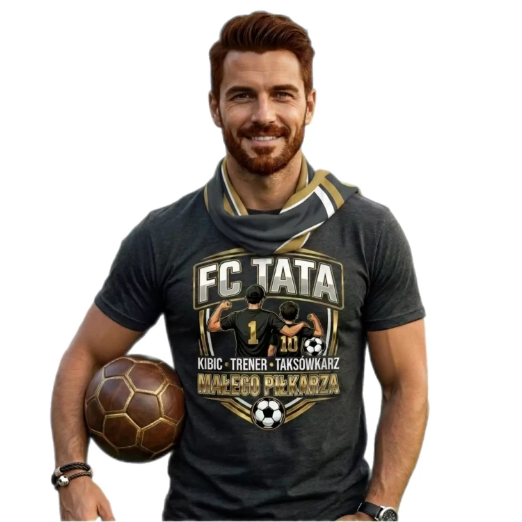 KOSZULKA dla Taty na Dzień Ojca z napisem FC TATA KIBIC TRENER TAKSÓWKARZ MŁODEGO PIŁKARZA.  (6).webp
