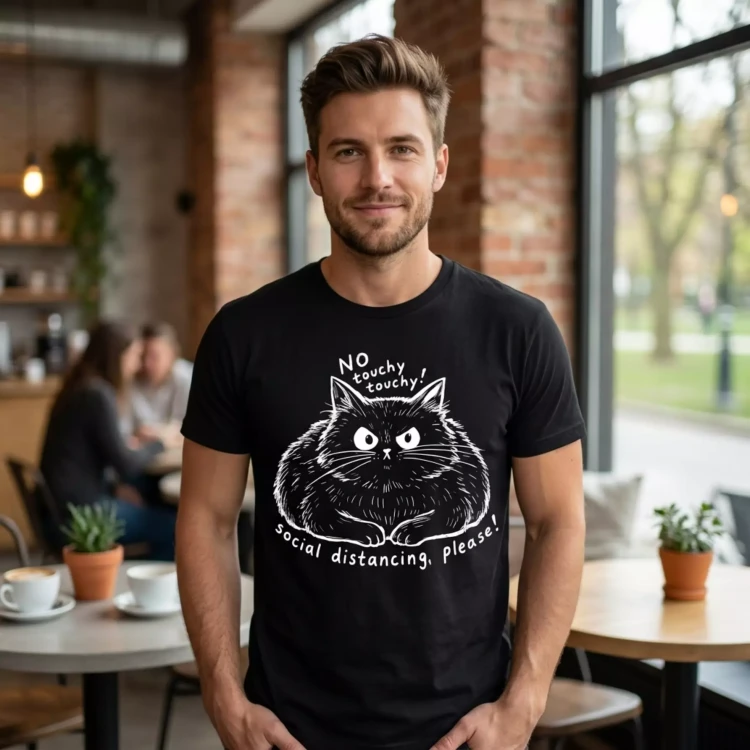 KOSZULKA MĘSKA ZABAWNA NA KAŻDĄ OKAZJE NADRUKIEM NO TOUCHY! SOCIAL DISTANCING, PLEASE!  (7).webp