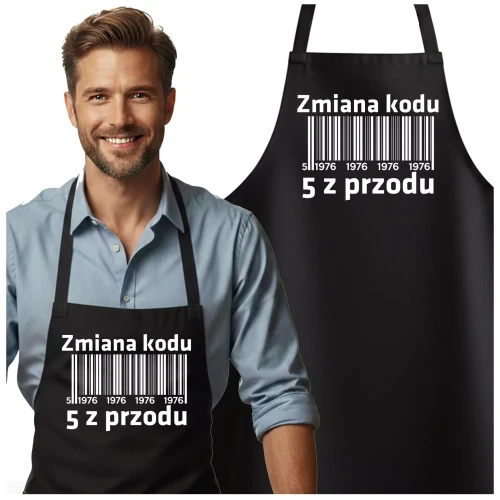 Fartuch na 50 urodziny prezent urodzinowy Zmiana kodu na 5 z przodu SITO