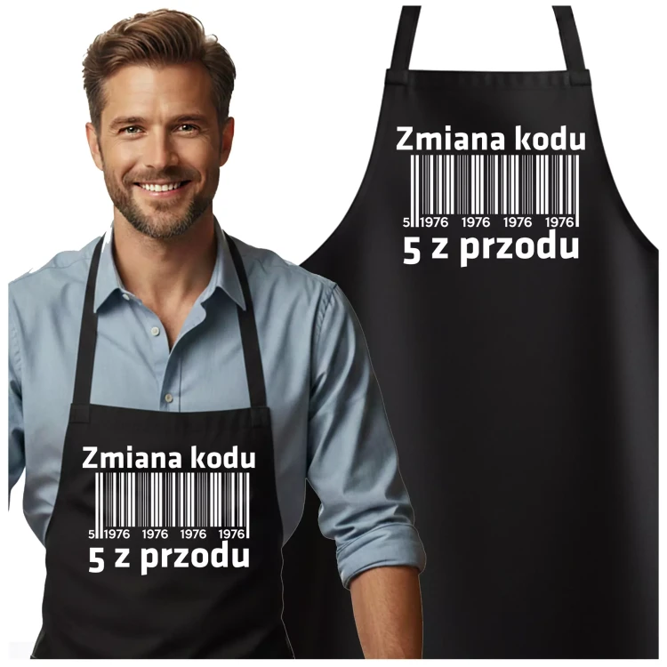 Fartuch na 50 urodziny prezent urodzinowy Zmiana kodu na 5 z przodu SITO
