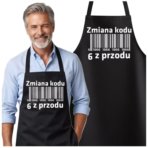 Fartuch na 60 urodziny prezent urodzinowy Zmiana kodu na 6 z przodu SITO