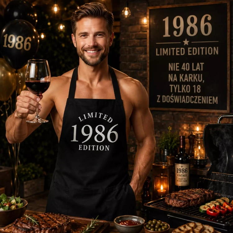 Fartuch na 40 urodziny prezent urodzinowy Limited edition 1986 (1).webp
