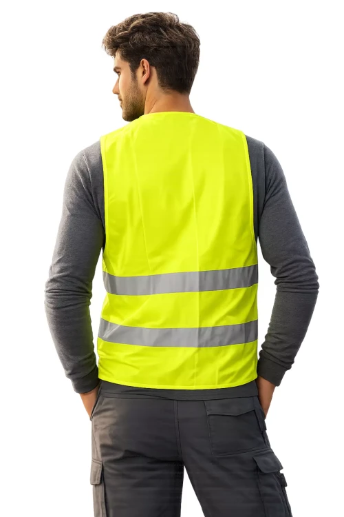 Kamizelka ostrzegawcza Z WŁASNYM NADRUKIEM LUB LOGO SELEDYN z dwoma pasami fluorescencyjnymi (2).webp