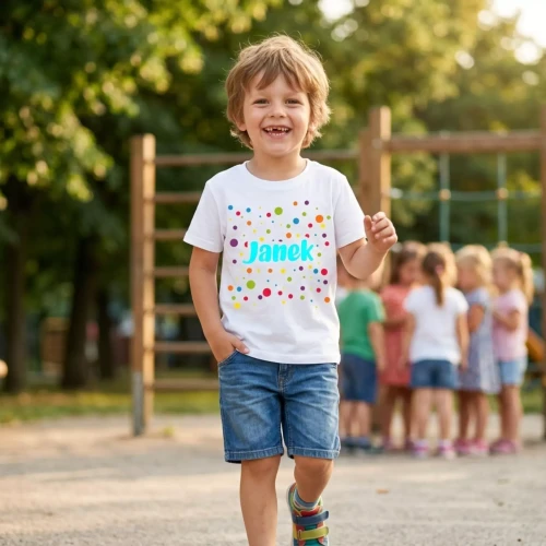 DZIEŃ KROPKI KOSZULKA DZIECIĘCA Z WŁASNYM IMIENIEM ZESTAW Z NAKLEJKAMI kolor biały (3).webp