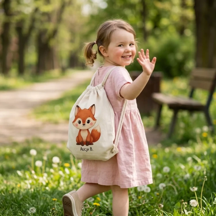 WORKOPLECAK Z IMIENIEM DZIECKA I UROCZYM NADRUKIEM LISKA DO ŻŁOBKA SZKOŁY PRZEDSZKOLA (8).webp