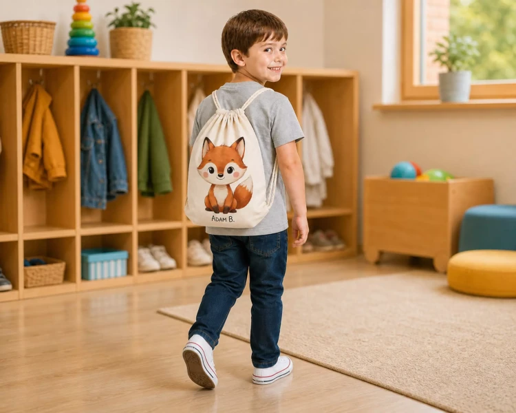 WORKOPLECAK Z IMIENIEM DZIECKA I UROCZYM NADRUKIEM LISKA DO ŻŁOBKA SZKOŁY PRZEDSZKOLA (12).webp