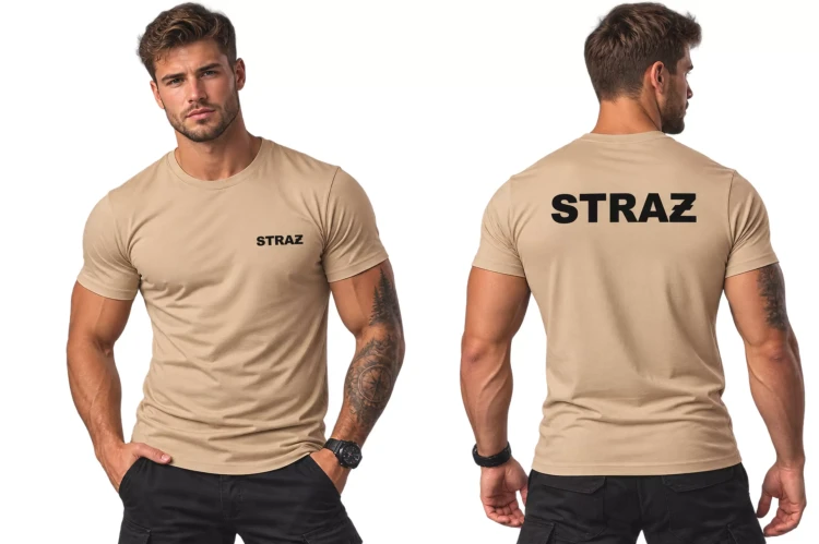 Koszulka – kolor czarny – z krótkim rękawem z logo na sercu i plecach męska nadruk z napisem straż 160 g BASIC129 koszulka krótki rękaw (2).webp