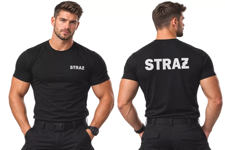 Koszulka – kolor czarny – z krótkim rękawem z logo na sercu i plecach męska z haftem napisem straż 160 g BASIC129 koszulka krótki rękaw (2).webp